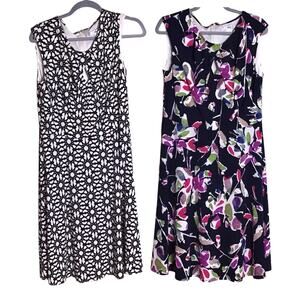 Wisp Women Dress graphic print sleeveless Sz. 14 lot of 2 EUC Summer lightweight